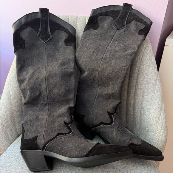 Zara Embroidered Heeled Tall Cowboy Boots - Picture 2 of 10